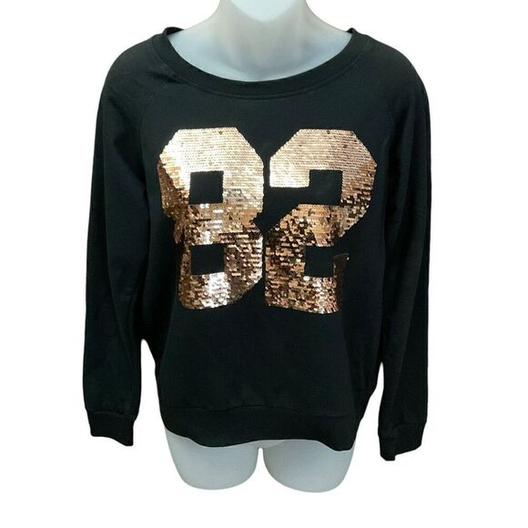 Active LA Sweatshirt Top Crew Neck Long Sleeves Black 82 in Gold Sequins Medium - Picture 1 of 10
